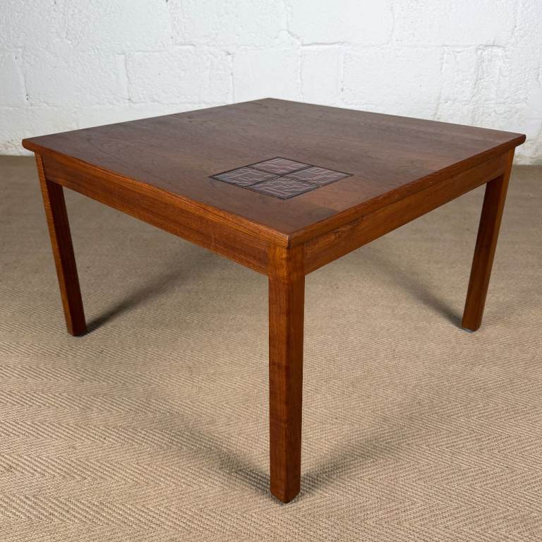 Danish Teak Coffee Table Mid-Century Vintage With Retro Ceramic Inlay