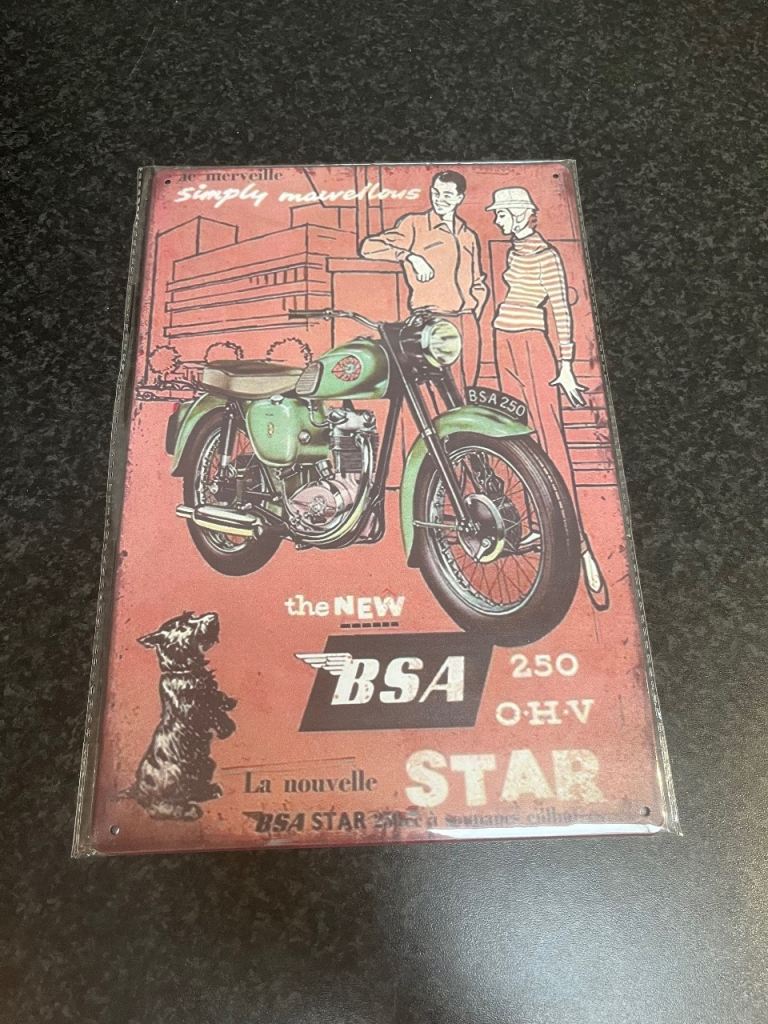 Vintage Style Sign Metal 20cm x 30cm Brand New BSA Motorcycle Man/Women Cave