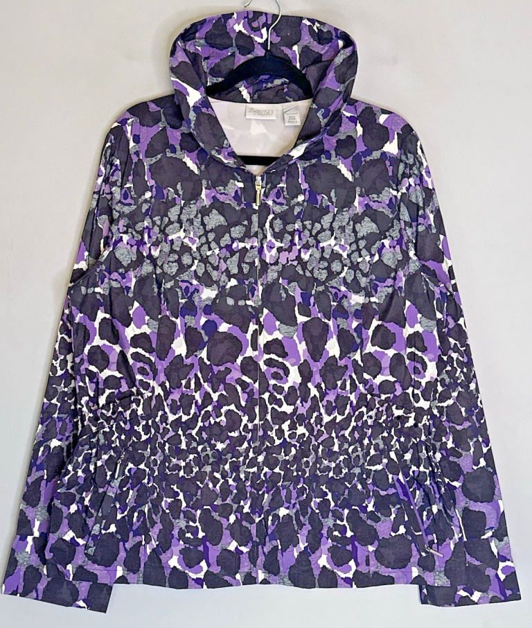 Zenergy By Chico’s Purple Animal Print Lightweight Jacket Women’s UK 16 Y2K