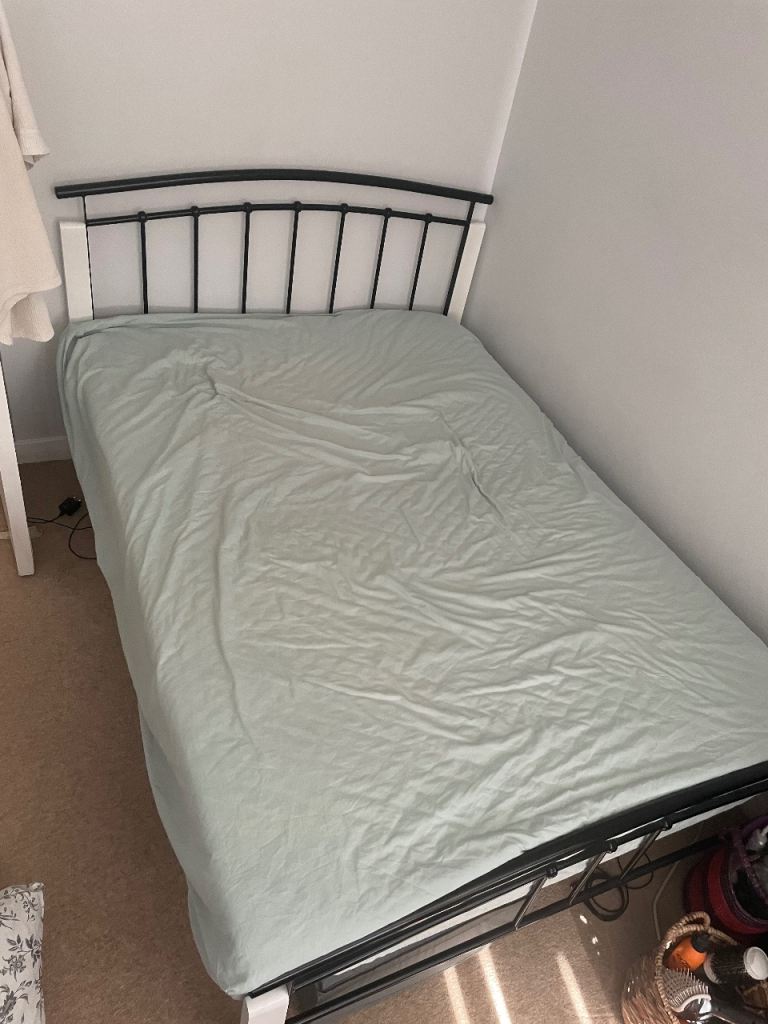 Metal Double Bed Frame – Black and White, Good Condition