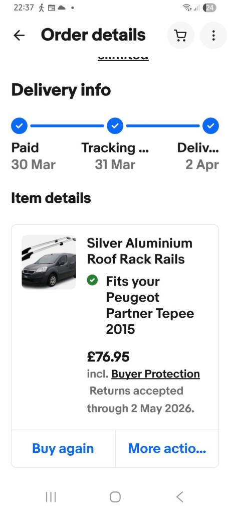 Silver Aluminium Roof Rack Rails for Peugeot Partner Tepee