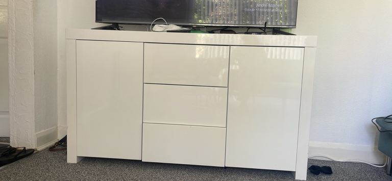 White TV cabinet drawer
