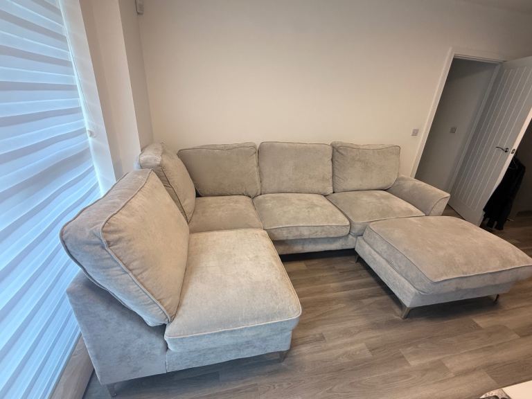 Kingston Silver Right Hand Facing Corner Sofa with Footstool