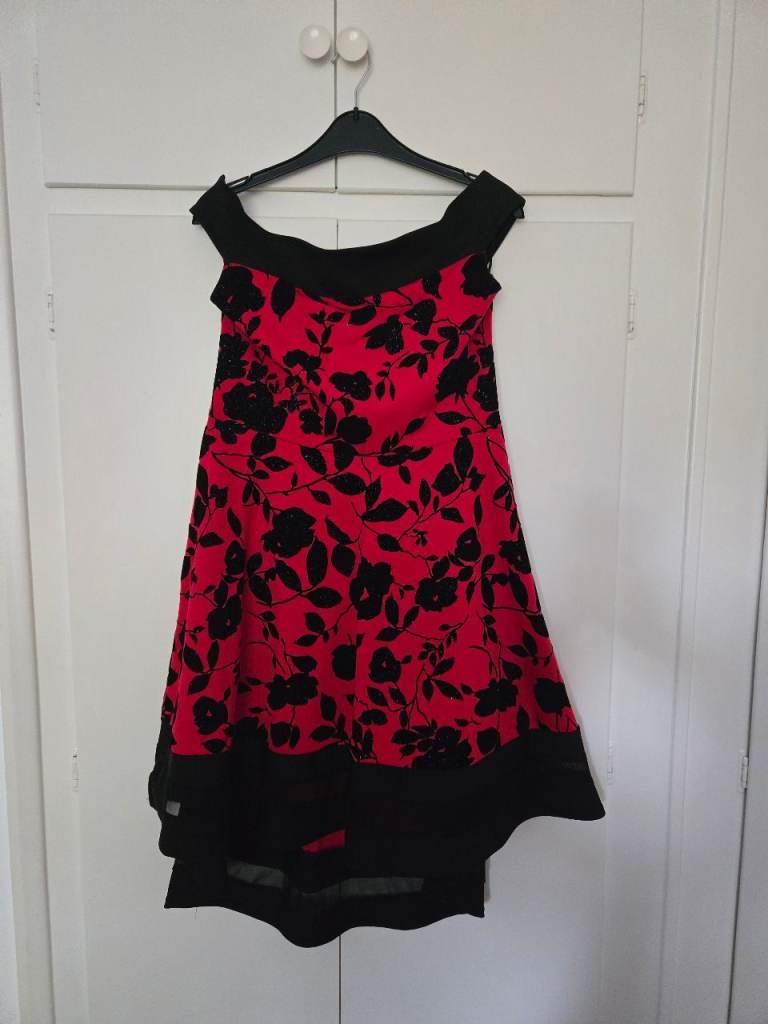 QUIZ Red & Black Floral Dress – Size 12, Good Condition