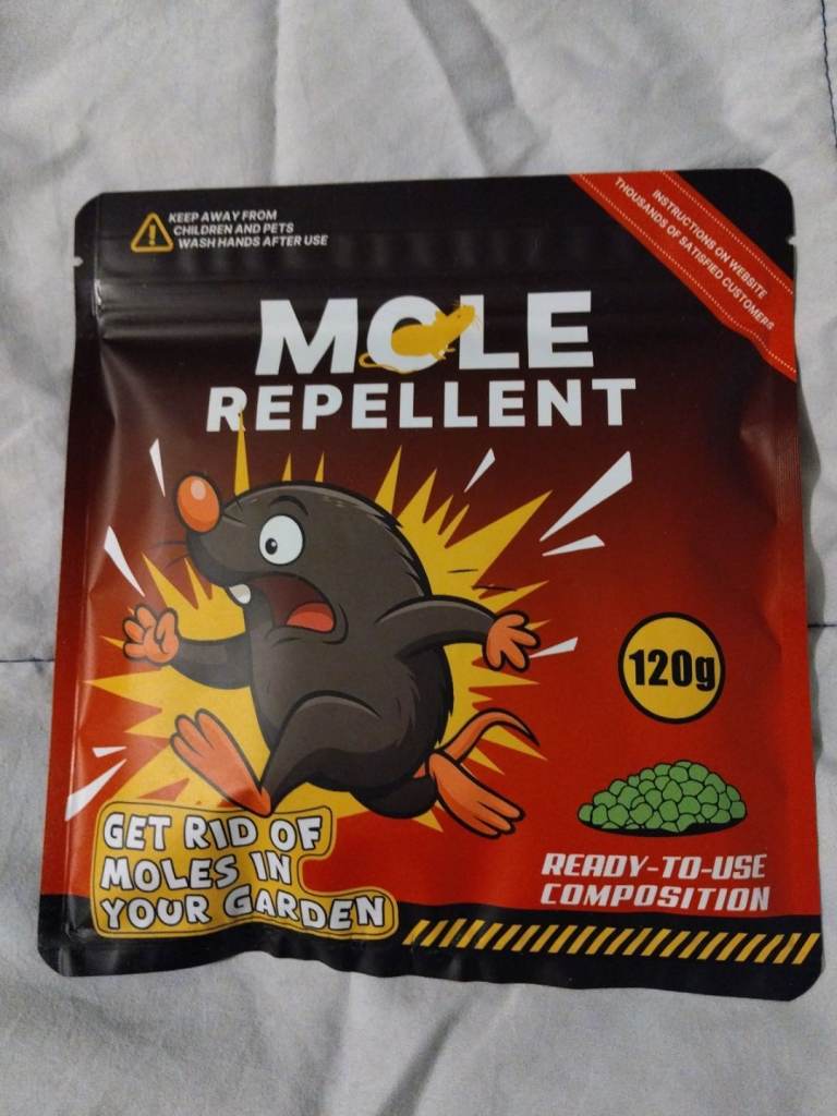 Mole repellent. Clear them out of your garden.