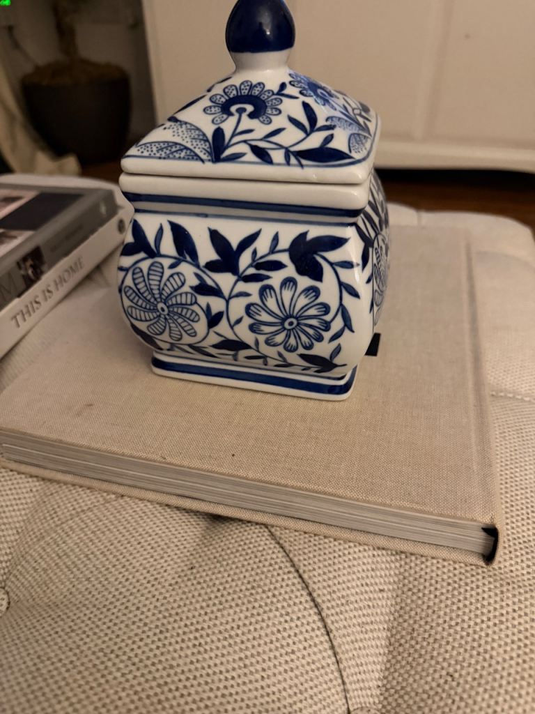 Lovely Blue and White Floral Ceramic Jar with Lid 17x10 