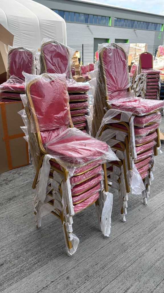 Brand New Red and Gold Banquet Chairs - Stackable
