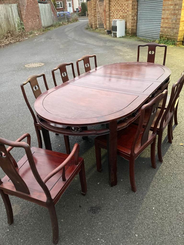 Vintage 20th Century Chinese rosewood dining table and 8 chairs