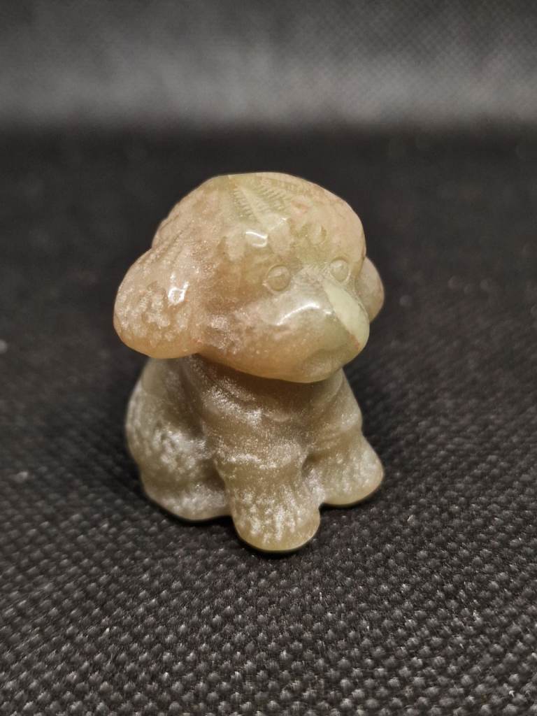 Nephrite Jade Carved Poodle Dog Gemstone Crystal Figurine - 4cm Approx