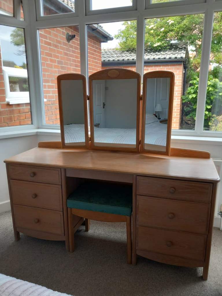 Dressing table with mirror and stool