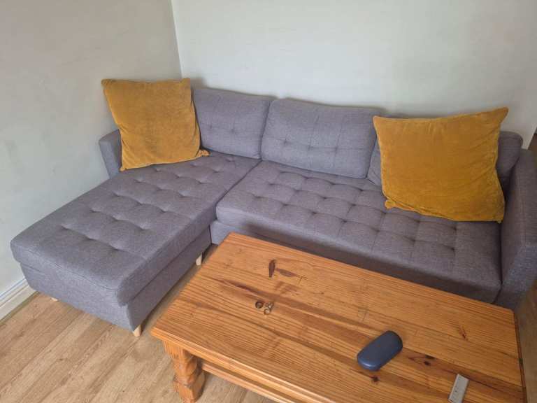 Grey 3-Seater Chaise Longue Sofa FALSLEV