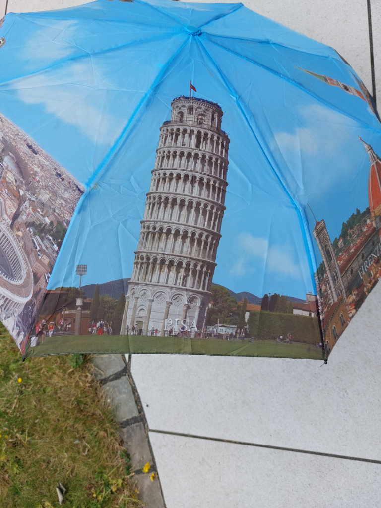 Italy Umbrella - Light blue hue - pictures covering cities and sights - souvenir