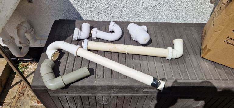 Various Plastic Plumbing Pipes and Connectors – Good Condition