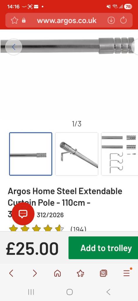 Curtain Pole With Matching Holdbacks Stainless Steel 110-300cm Set Of 3