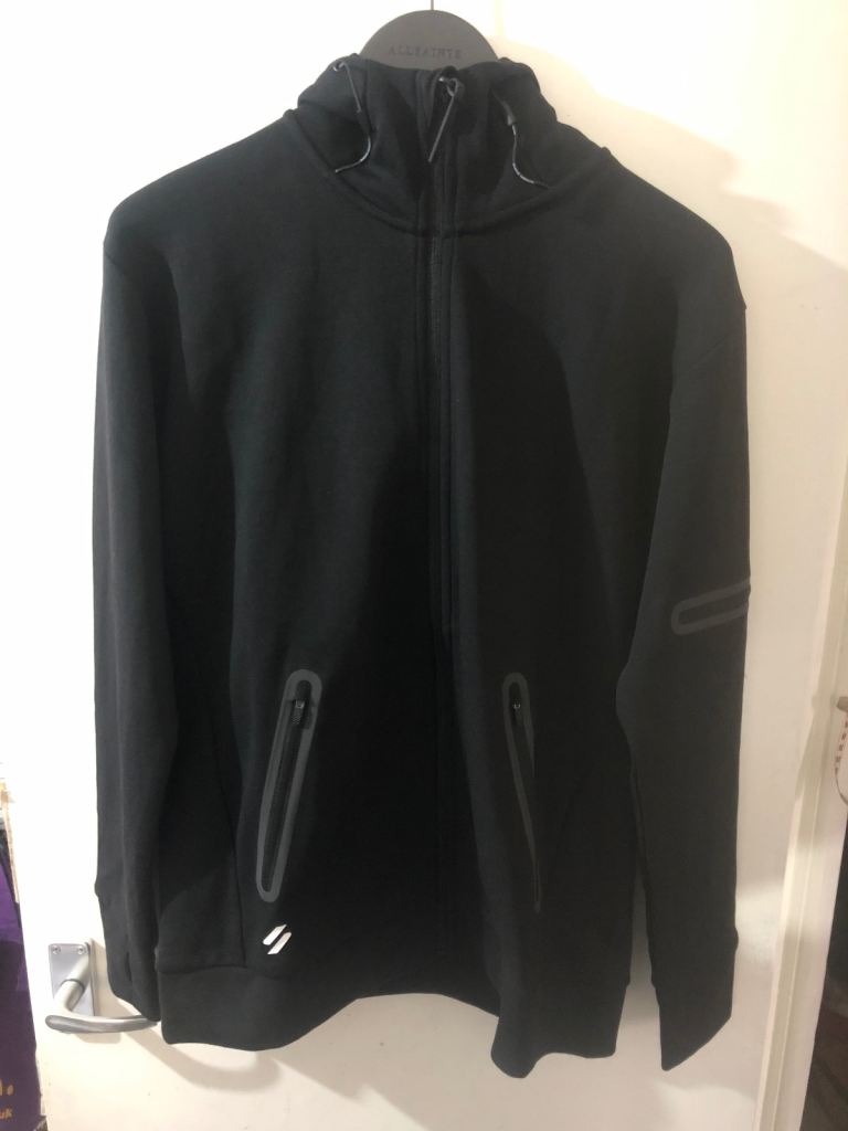 Superdry Eclipse Navy blue Code tech Rib Trekker Hoodie -Size Small Brand New