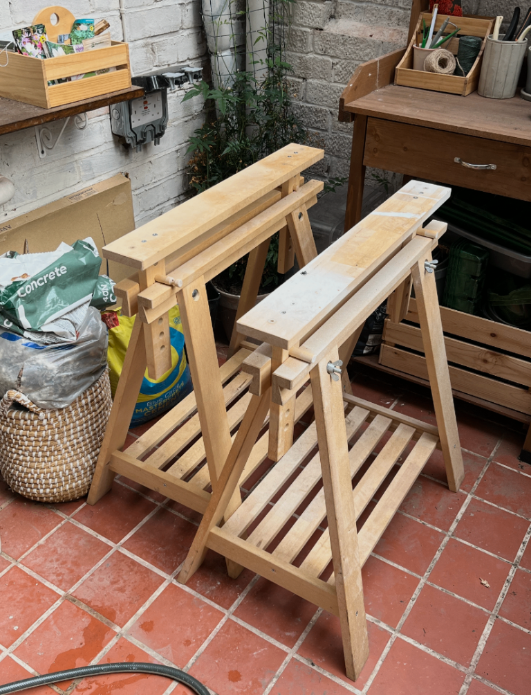 2x IKEA Wooden Adjustable Sawhorses / Trestles – Good Condition
