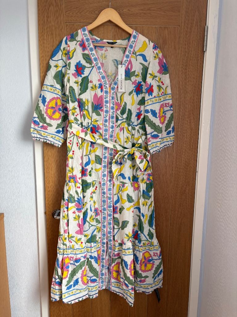 Women’s Roman Petite Floral Tie Waist Dress Size 12