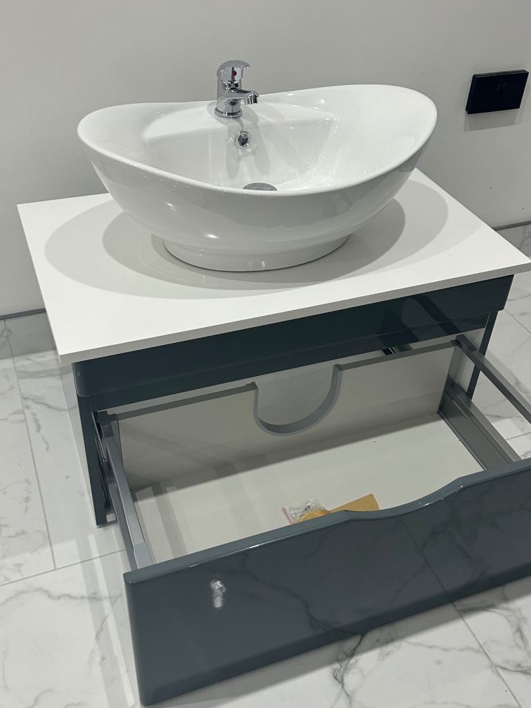 800mm Gloss Grey Wall-Hung Sink Unit – Brand New (RRP 795)