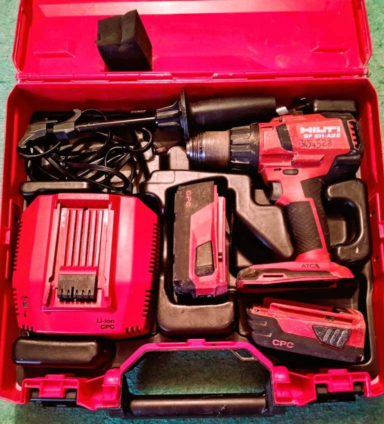 HILTI SF 6H-22 CORDLESS HAMMER DRILL SET + X2 5.2Ah BATTERIES + POWER CHARGER+ ACCESSORIES  + CASE.