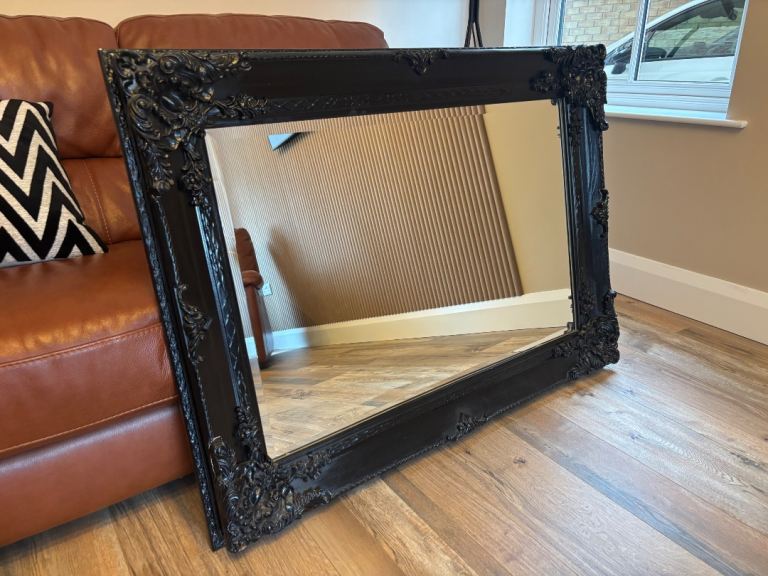 Large Ornate Black Frame Mirror – Good Condition