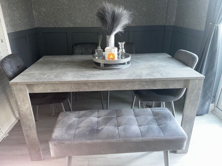 Dining table 4 chairs and bench 