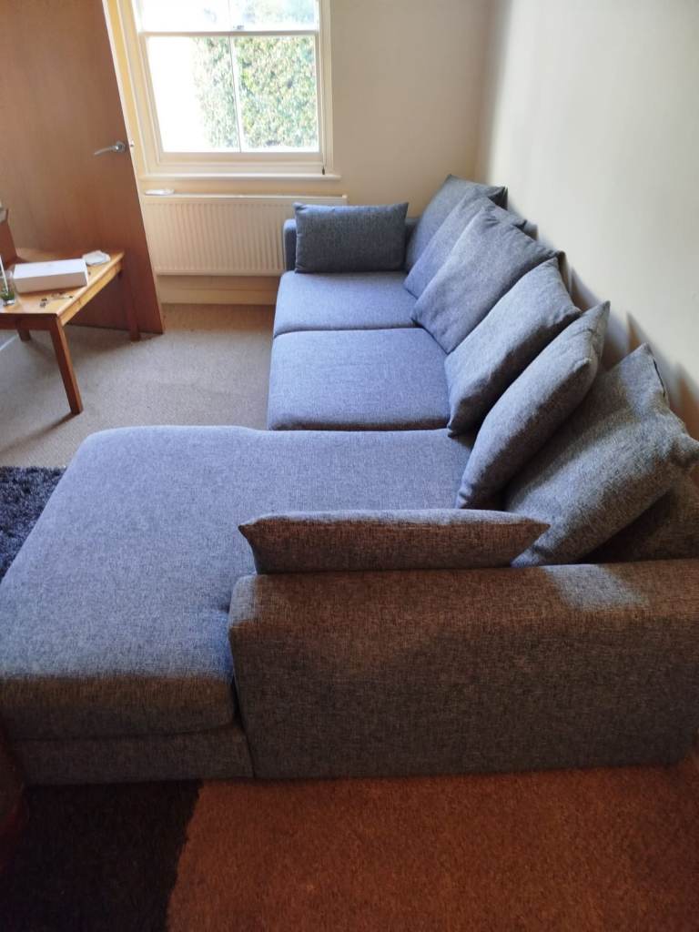DFS Blue Fabric Corner Sofa - Nearly New Condition