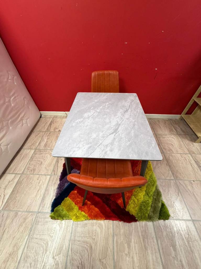 Modern small marble effect dining room table 2 chairs £125 well kept condition 