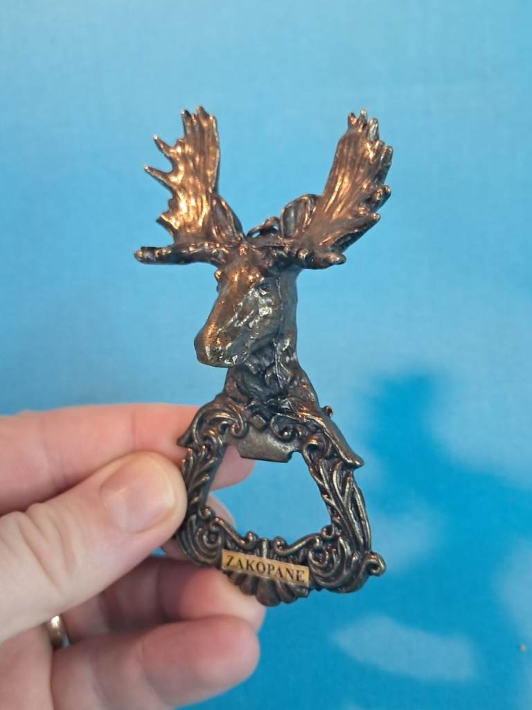 Vintage brass moose bottle opener,  from Zakopane, Poland