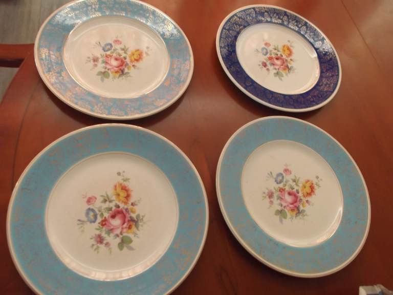 Floral Ceramic Plates Grenville Ware - Blue & White, Set of 4 Vintage