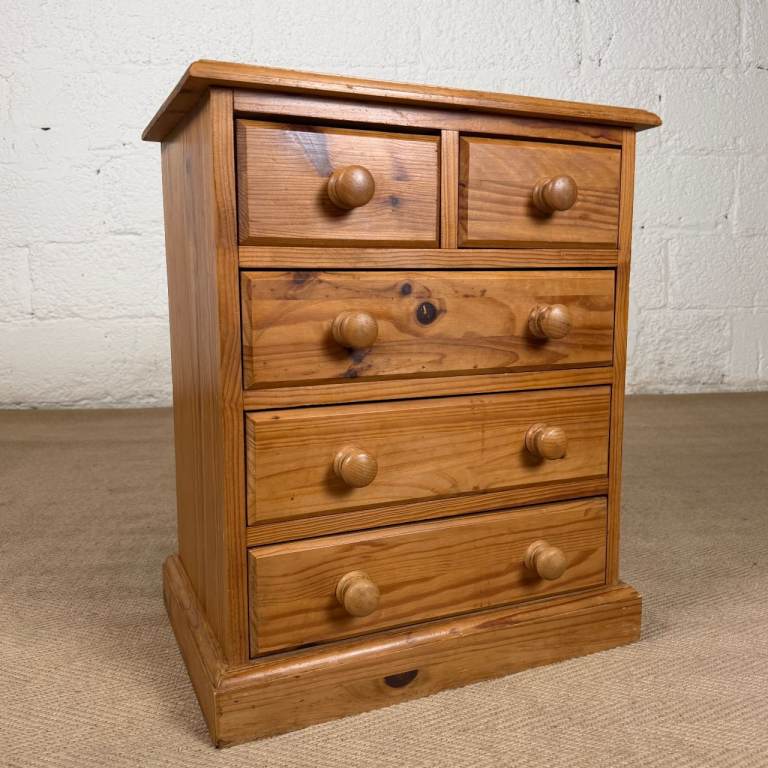 Vintage Pine Bedside Table Small 5 Drawer Chest Of Drawers Storage Unit