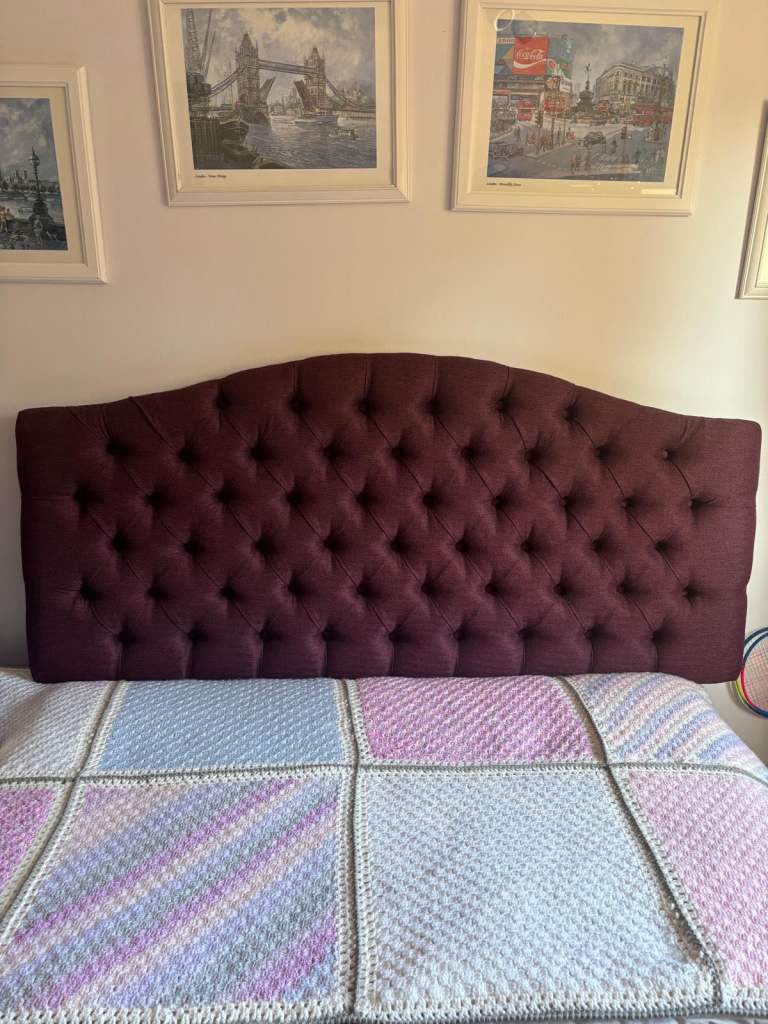 Double Bed Headboard - Purple Fabric, Good Condition