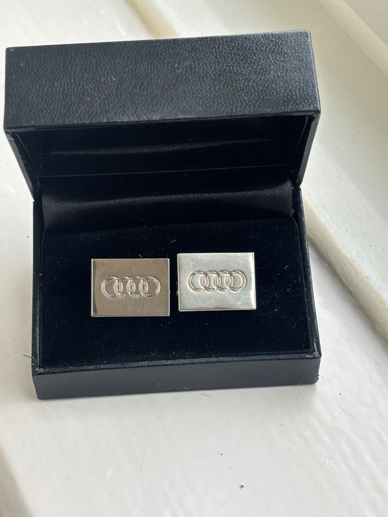 Boxed Audi cuff links silver metal car gift present 