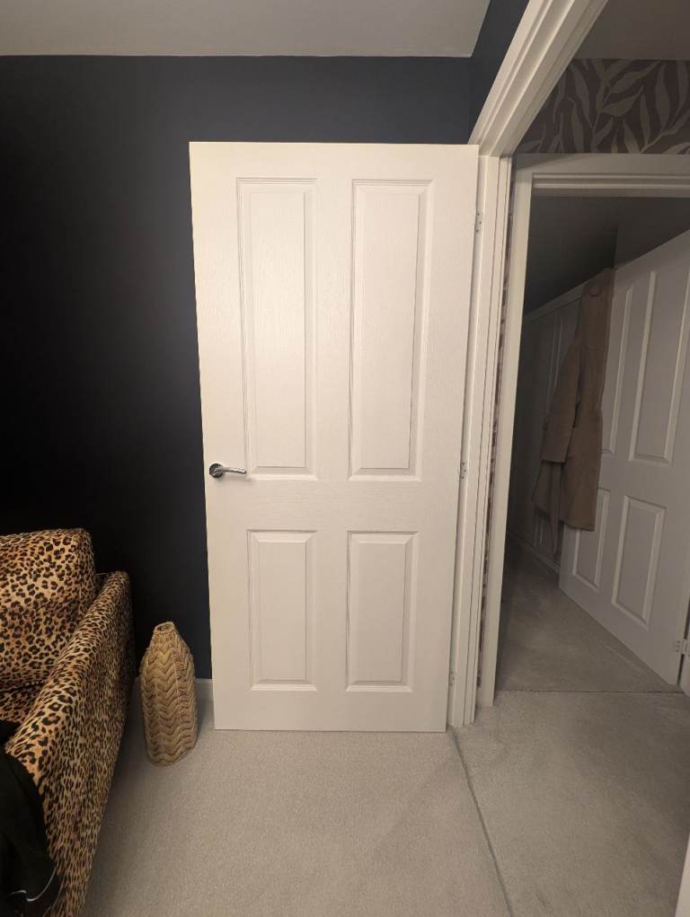 **SOLD**White Internal Fully Finished Lifestyle Textured 4 Panel Square Top Doors.
