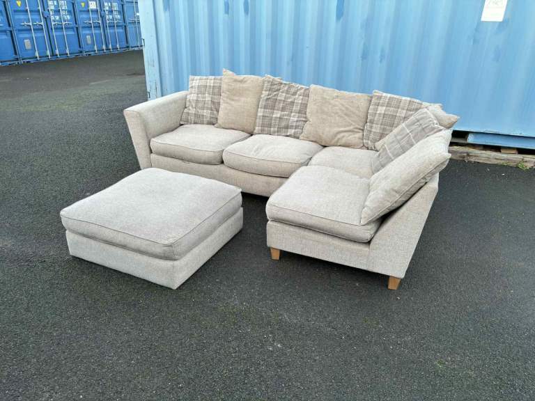 Beige L Shape corner sofa with matching footstool DELIVERY AVAILABLE