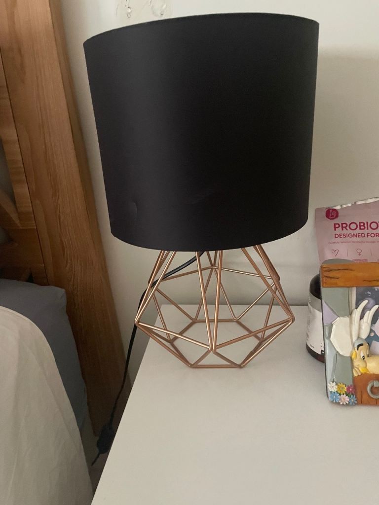 Modern Black and Copper Geometric Table Lamp – Good Condition