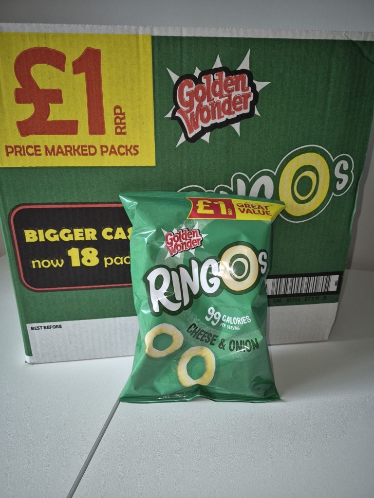 Golden Wander /Snacks “Ringos “ cheese and onion , 16x40g . Best before 30 May.