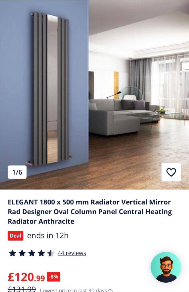 1800mm x 500mm Modern vertical Designer Mirror Radiator – Anthracite Grey Oval Tube Panel Heater