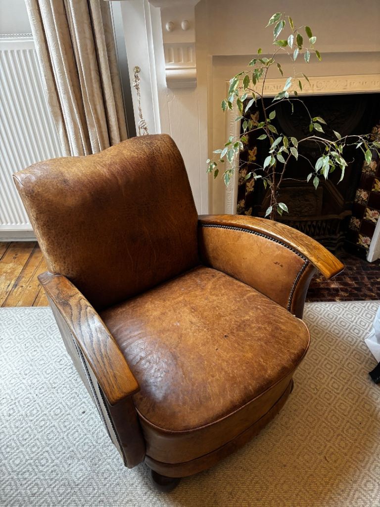 Vintage Danish Leather Club Armchair  Mid-Century – Kaare Klint / Børge Mogensen Style