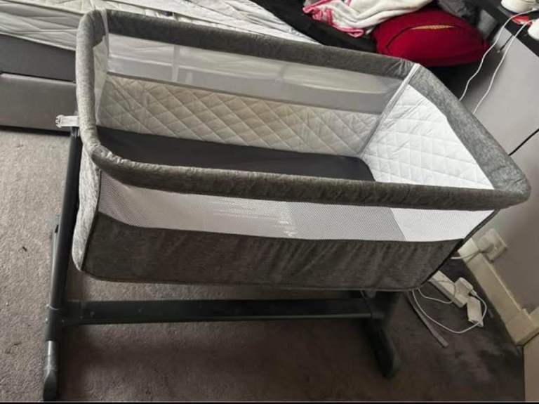 Baby Co-Sleeper Crib – Grey, Good Condition