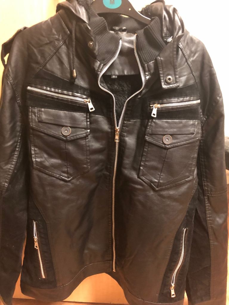 NEW MENS HOODED LEATHER JACKET 
