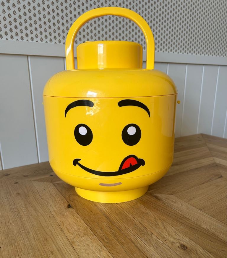 Large Lego storage head with sorting trays and carry handle