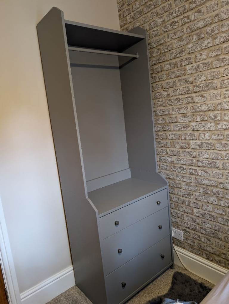 IKEA HAUGA Open wardrobe with 3 drawers, grey, 70x199 cm