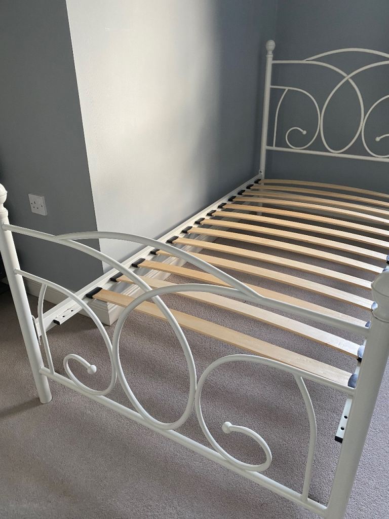 White single metal bed frame