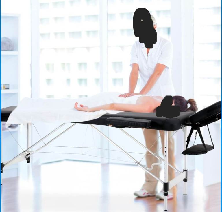 Portable Massage Table Foldable Spa Bed for Professional Therapy Adjust Height Black  
