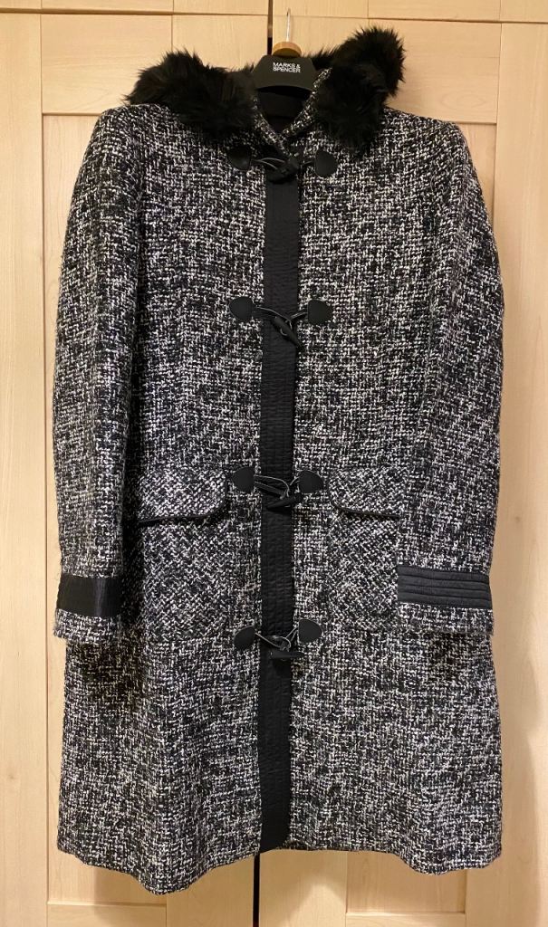 Ladies Warm PerUna By M&S Long Black& White Coat Size Large