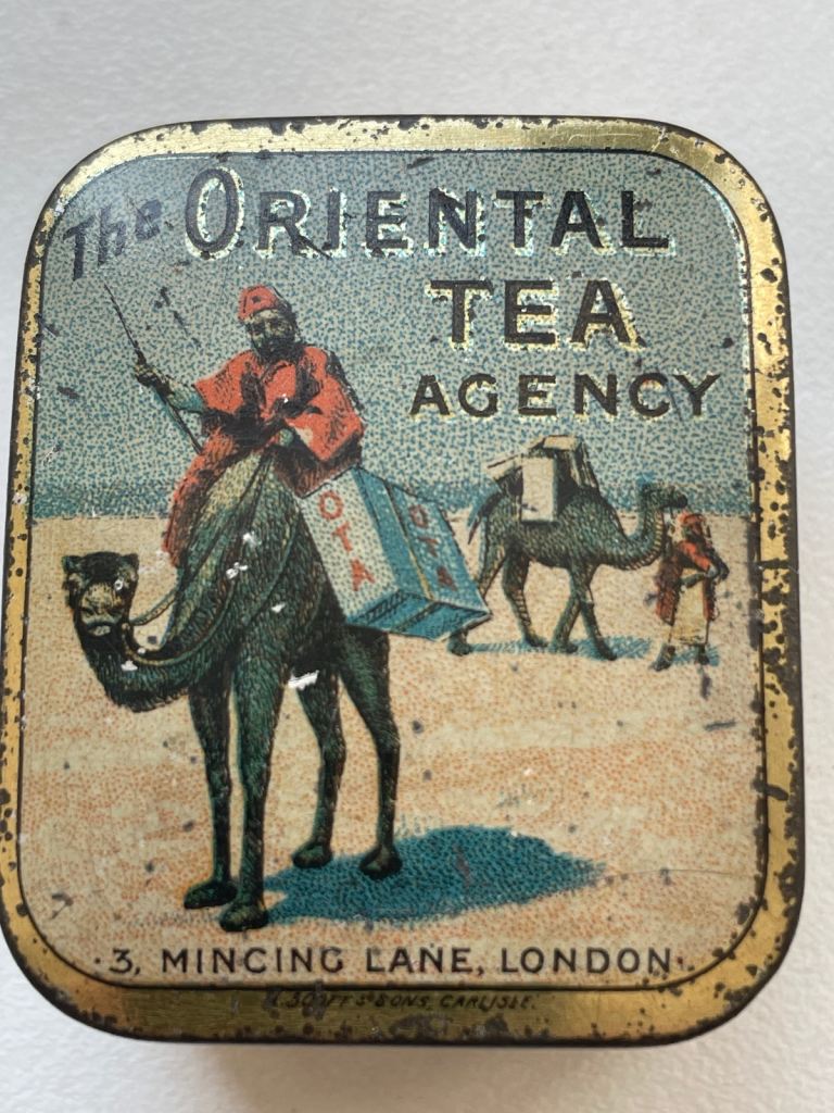 Rare vintage tea tin from The Oriental Tea Agency, 3 Mincing Lane, London.
