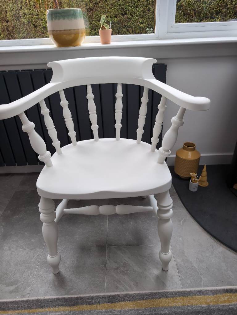 Vintage solid wood captains chair, upcycled in chalk white.