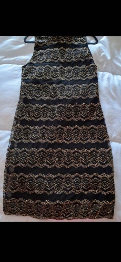 Black and Gold Lace Dress – As Good As New. 12 to 14