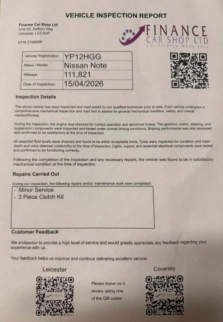 2012 Nissan Note 1.6 N-Tec+ 5dr MPV PETROL Manual