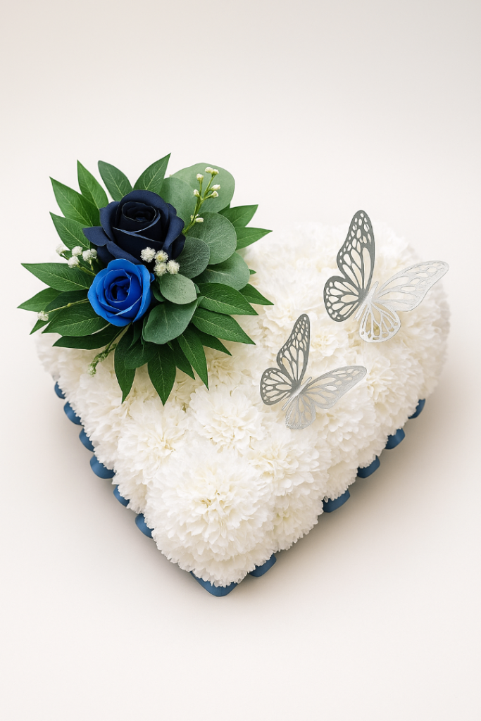 Funeral Heart Wreath – MUM / NAN / DAD (Pink, White, Blue)